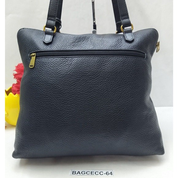 Fossil Black Pebbled Leather Front Pocket Zipper Closure Satchel Shoulder Bag - Picture 2 of 16